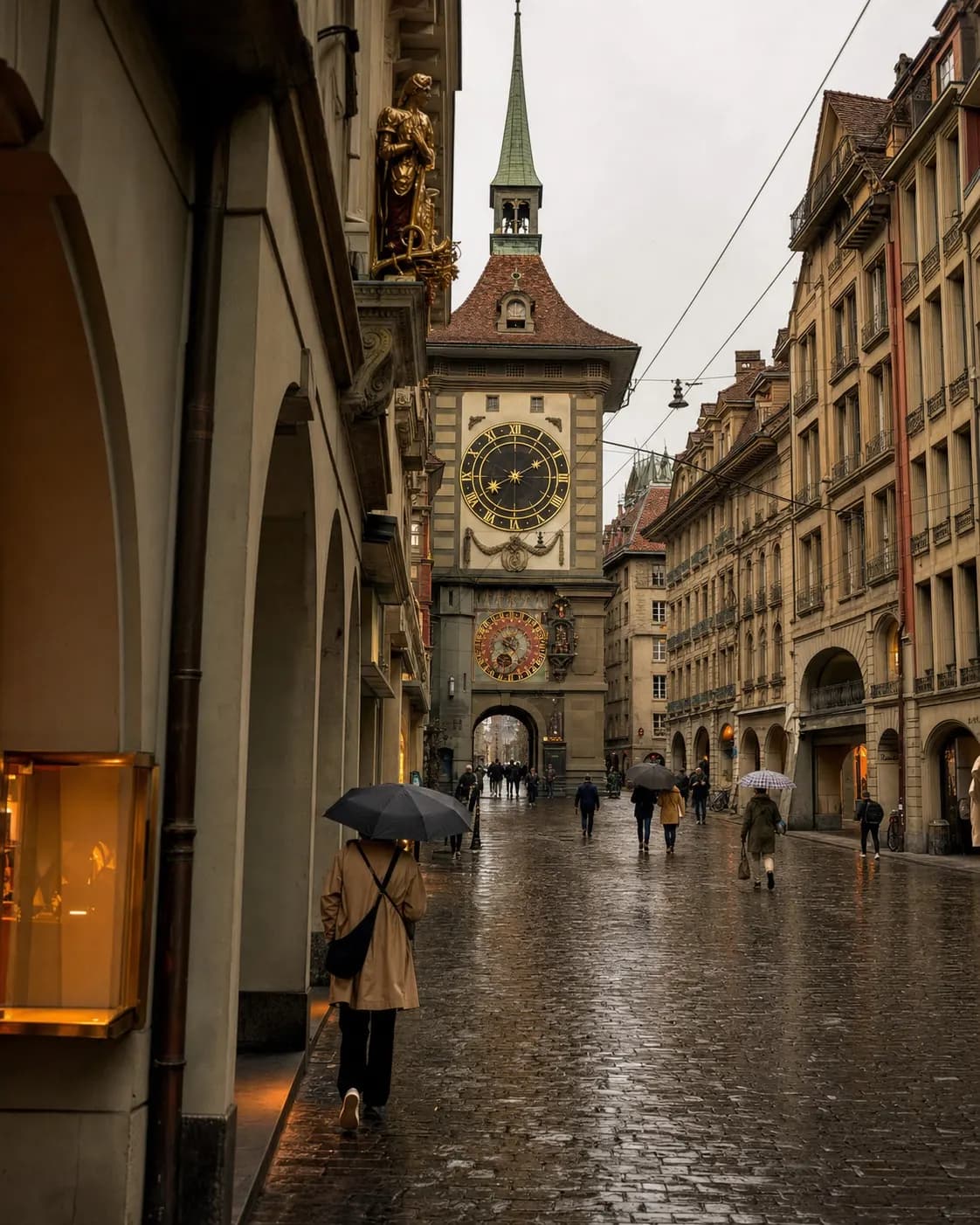 Zytglogge clock tower and arcaded streets in Bern