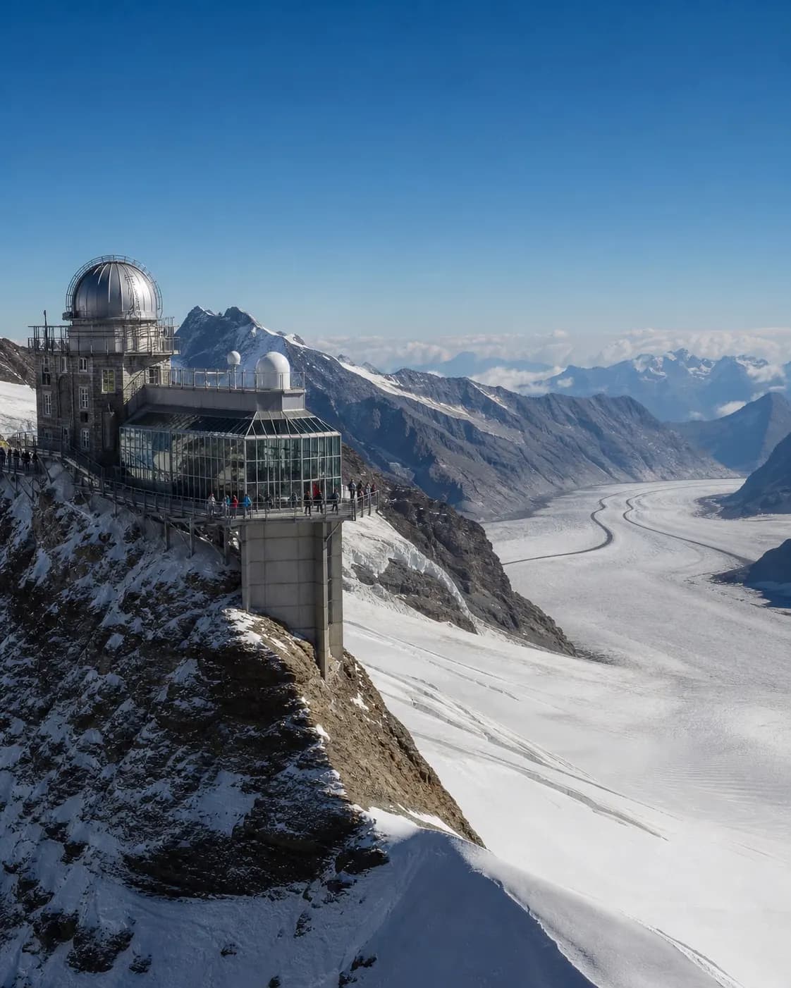 Jungfraujoch-Bahn und Gletscherpanorama im Berner Oberland