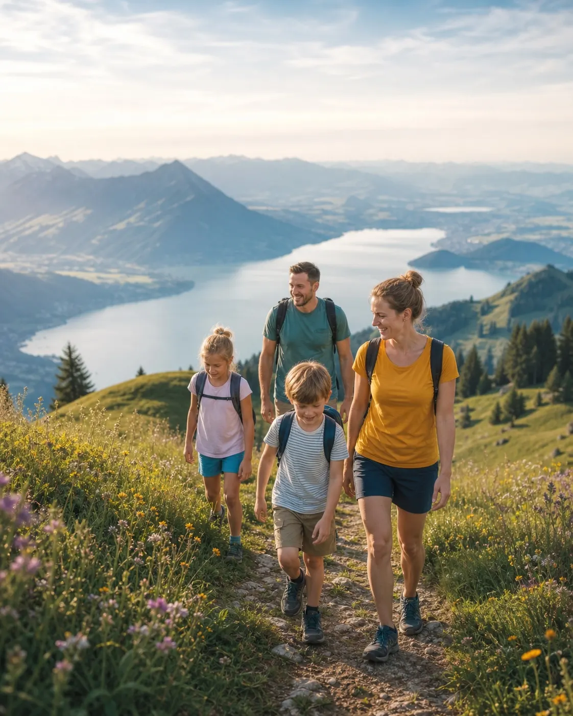 Höhenweg auf der Rigi mit Blick auf Schweizer Seen