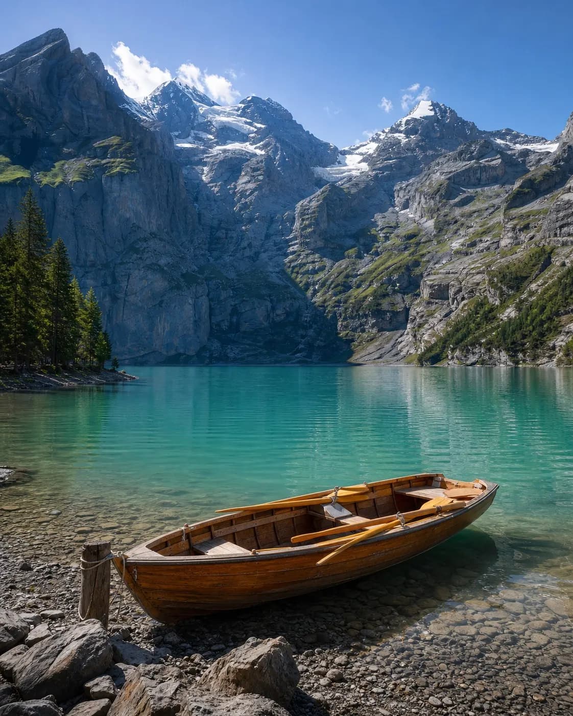 Wanderweg über dem Oeschinensee im Berner Oberland