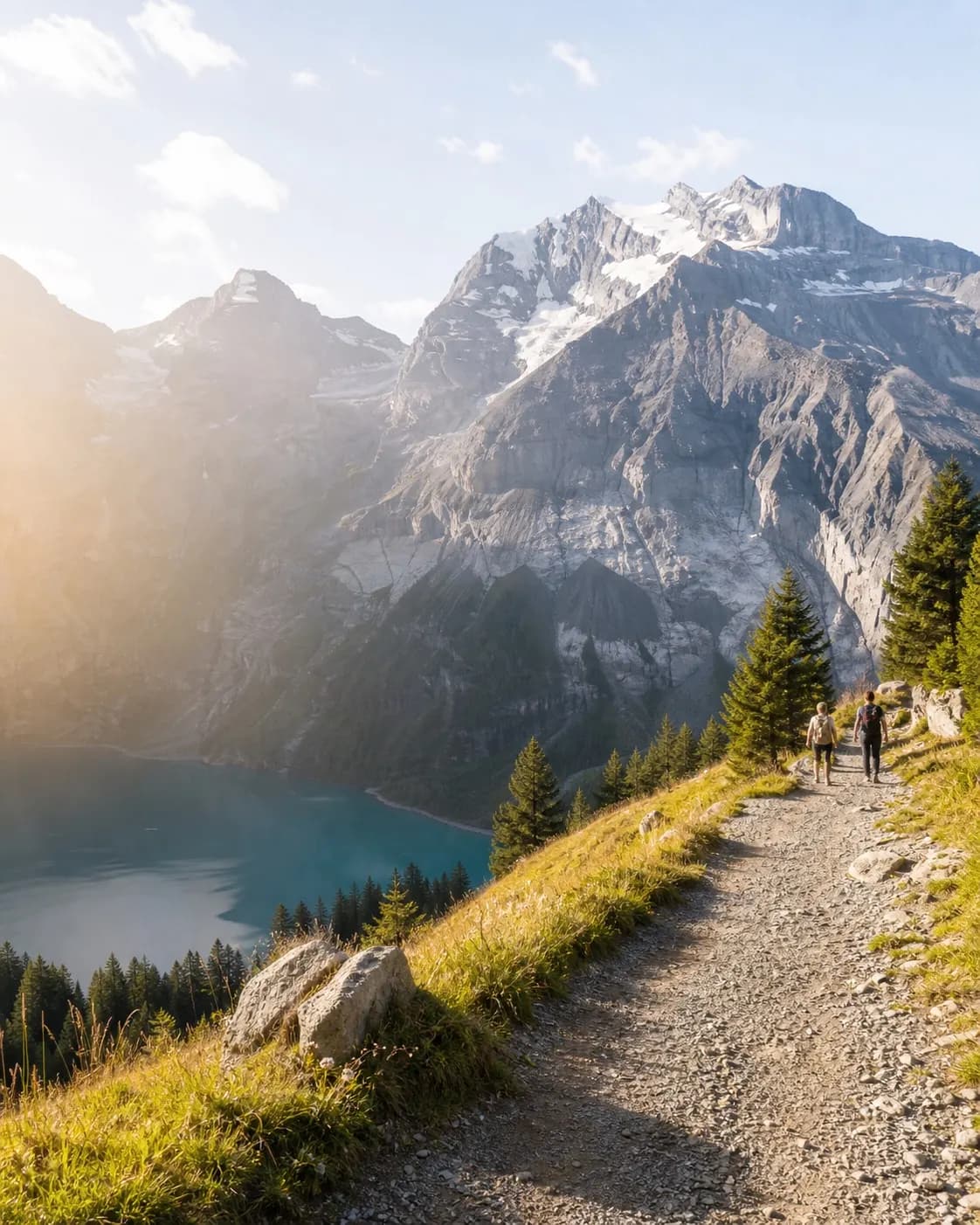 Bergpanorama und blaues Wasser am Oeschinensee