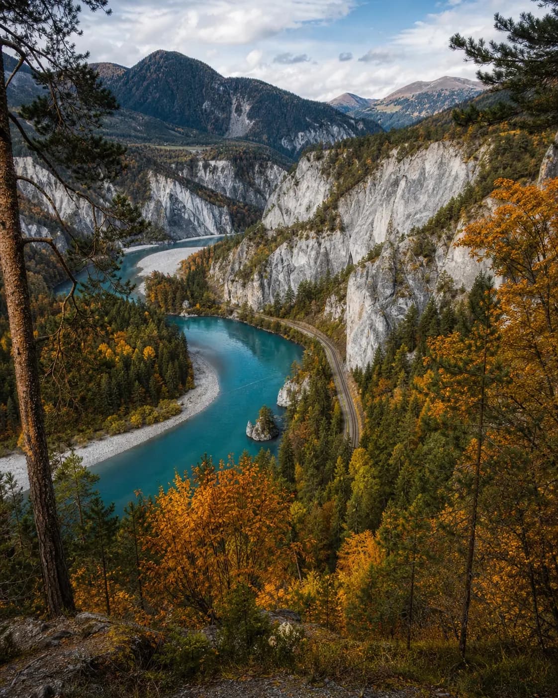 Vorderrhein zwischen weissen Felsen der Ruinaulta