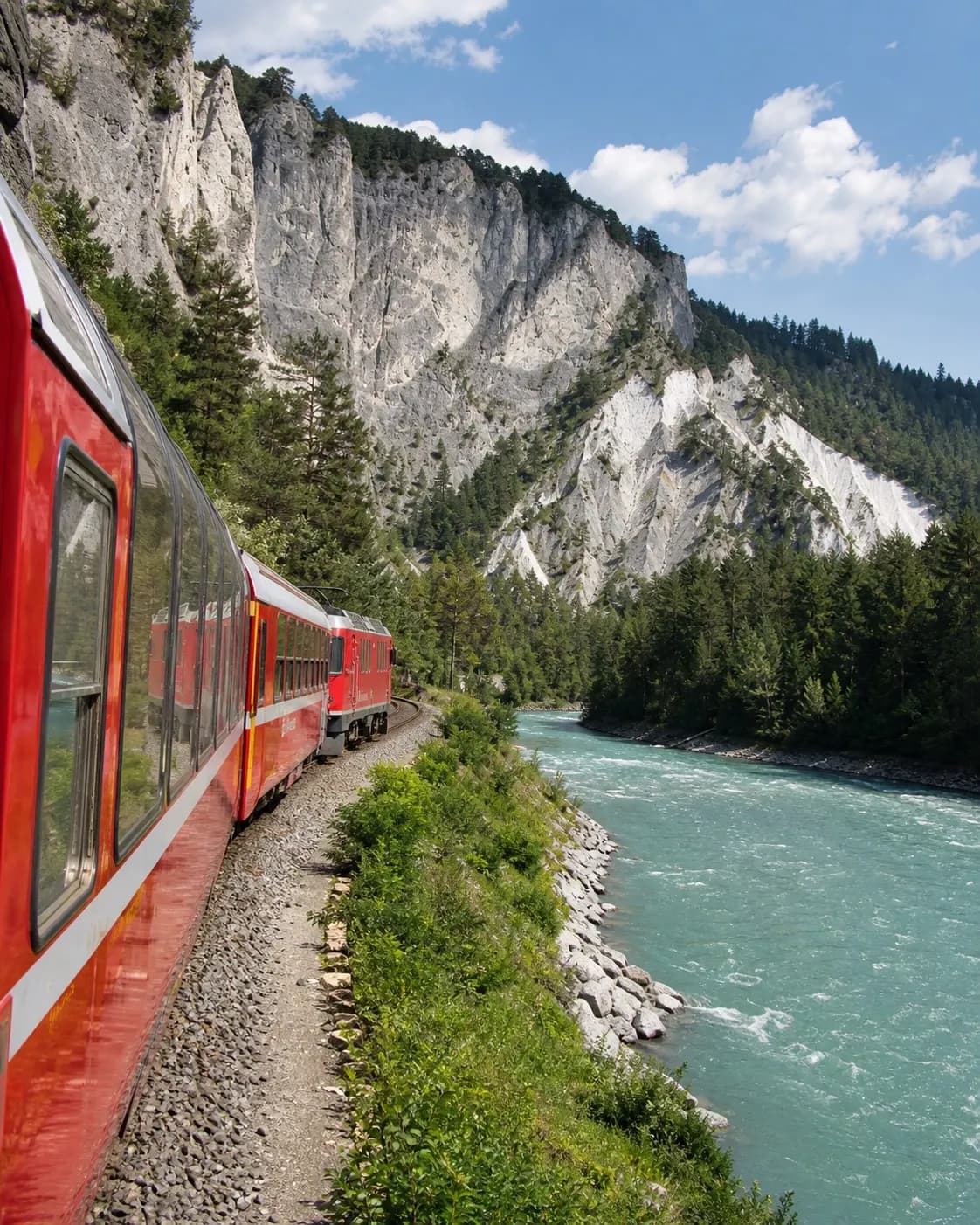 Rhätische Bahn in der Rheinschlucht bei Flims